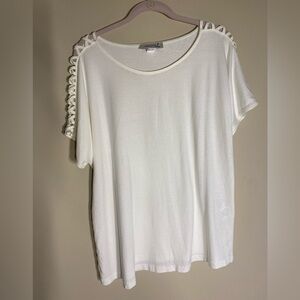 Collection L Short Sleeved White Latticed Shoulder Top 14